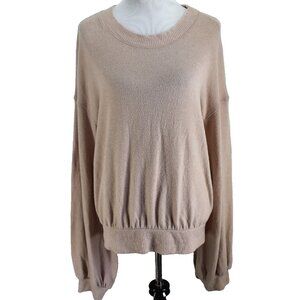 Free People Beach Pullover Top Womens Sz M Tan Long Bishop Sleeve Drop Shoulder